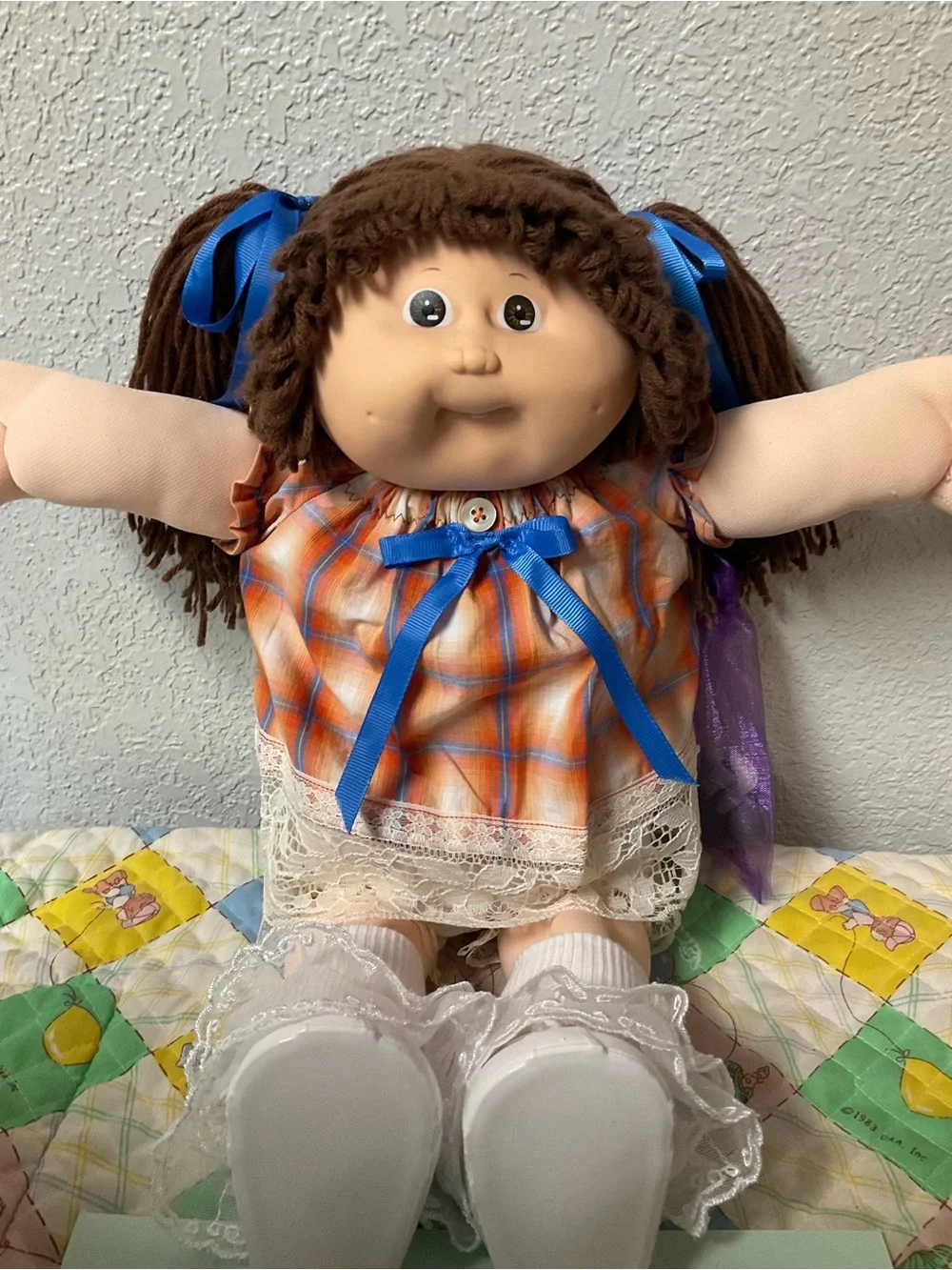 VTG Cabbage Patch Kid Girl Brown Hair Brown Eyes KT Factory Head Mold #5 1988